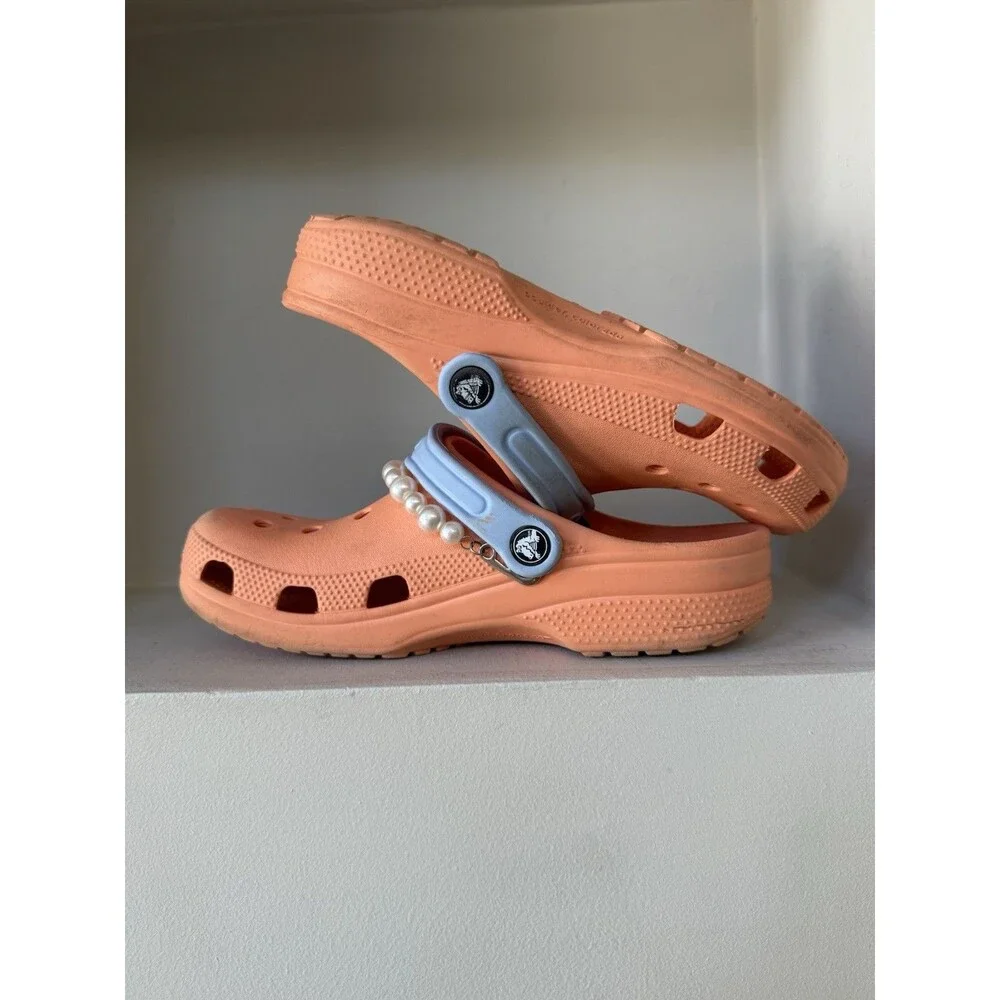 Crocs Classic Juniors Youth J6 Coral Slingback Slide Clog Pearl Decor